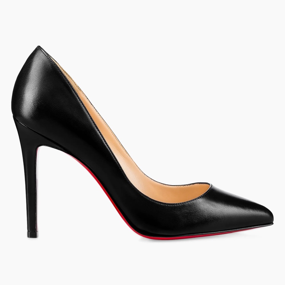 Christian Louboutin Black Leather Pointed-Toe Stiletto with Signature Red Sole